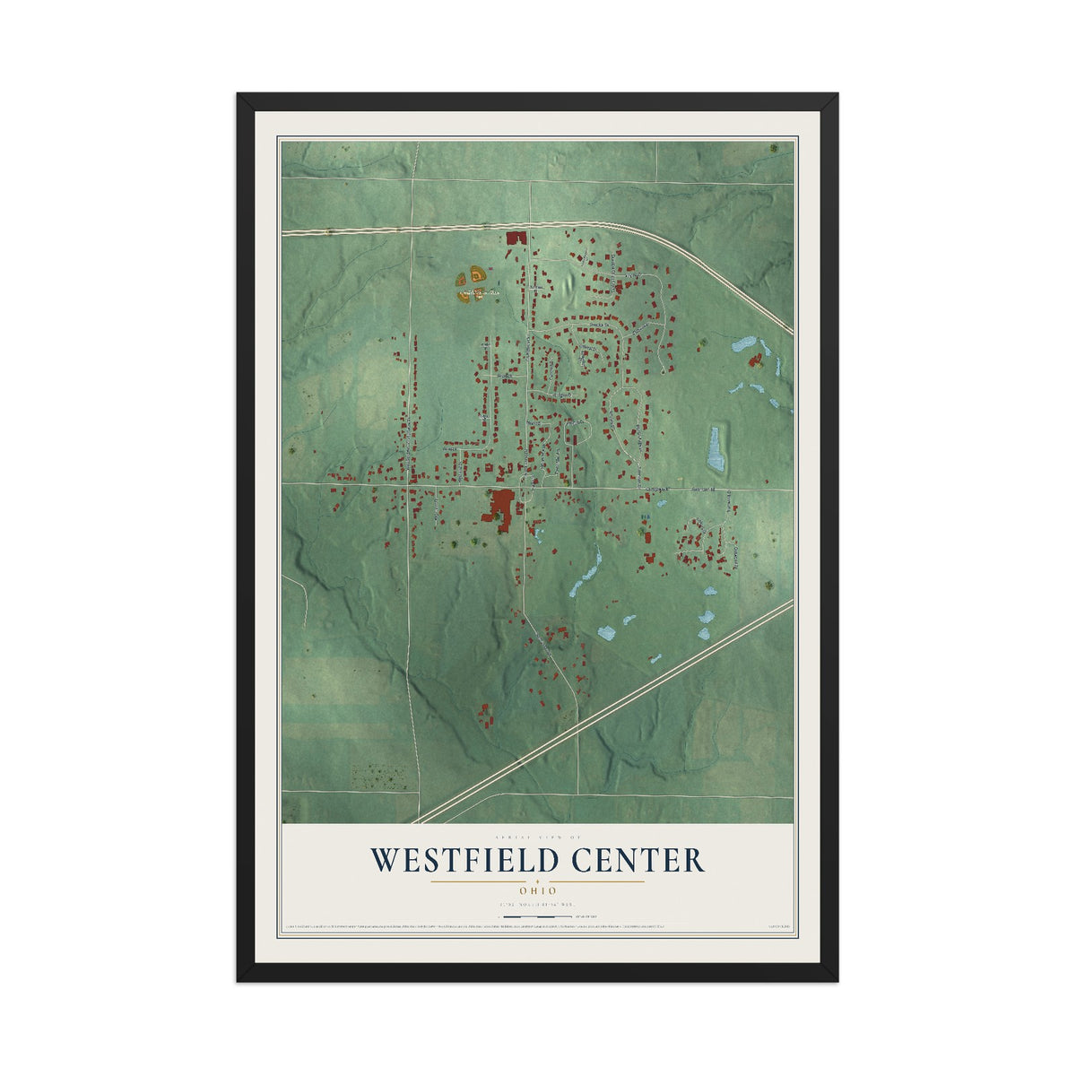 Map of Westfield Center, Ohio, 12 x 18 inch print in a black wood frame