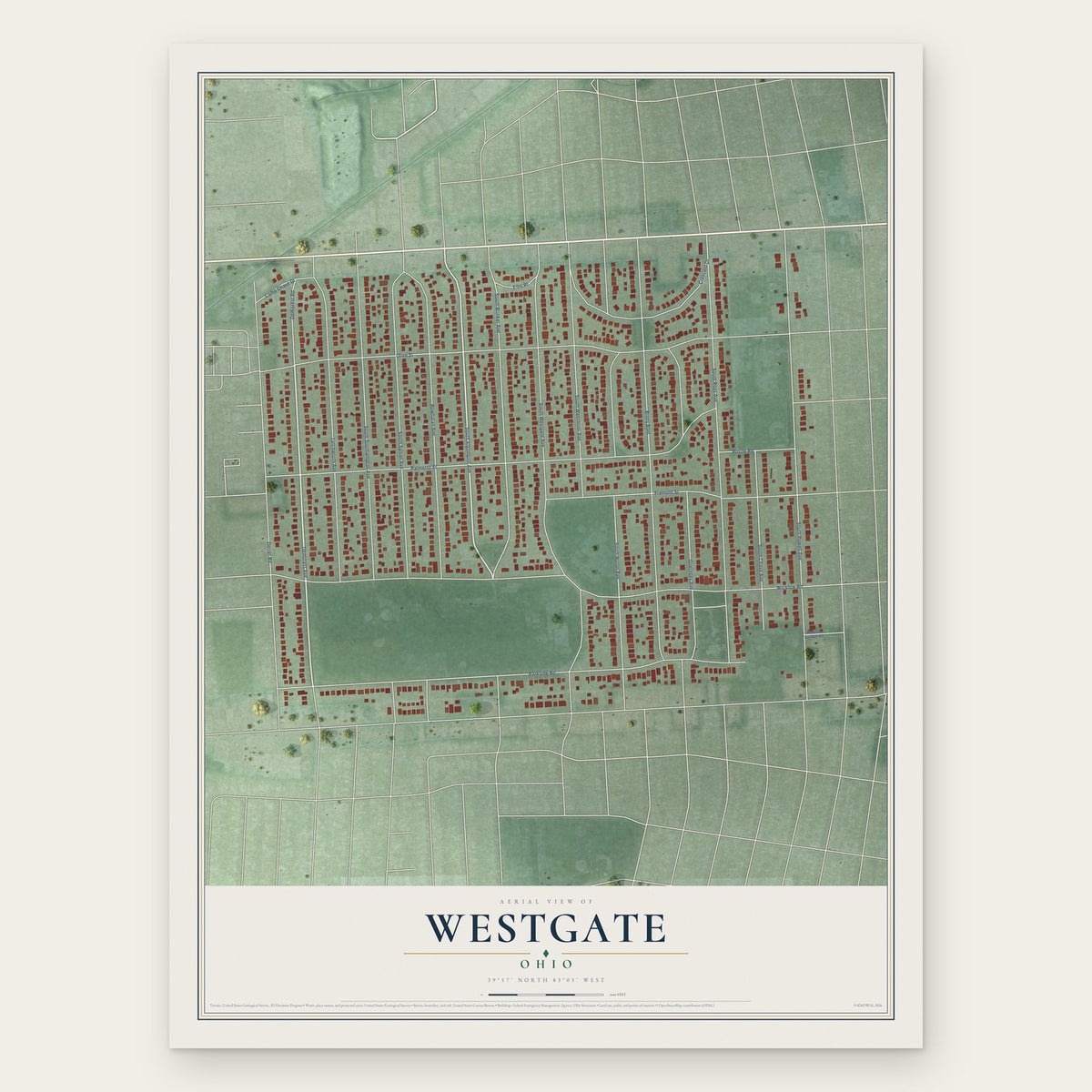 Westgate, Ohio map print, the full design