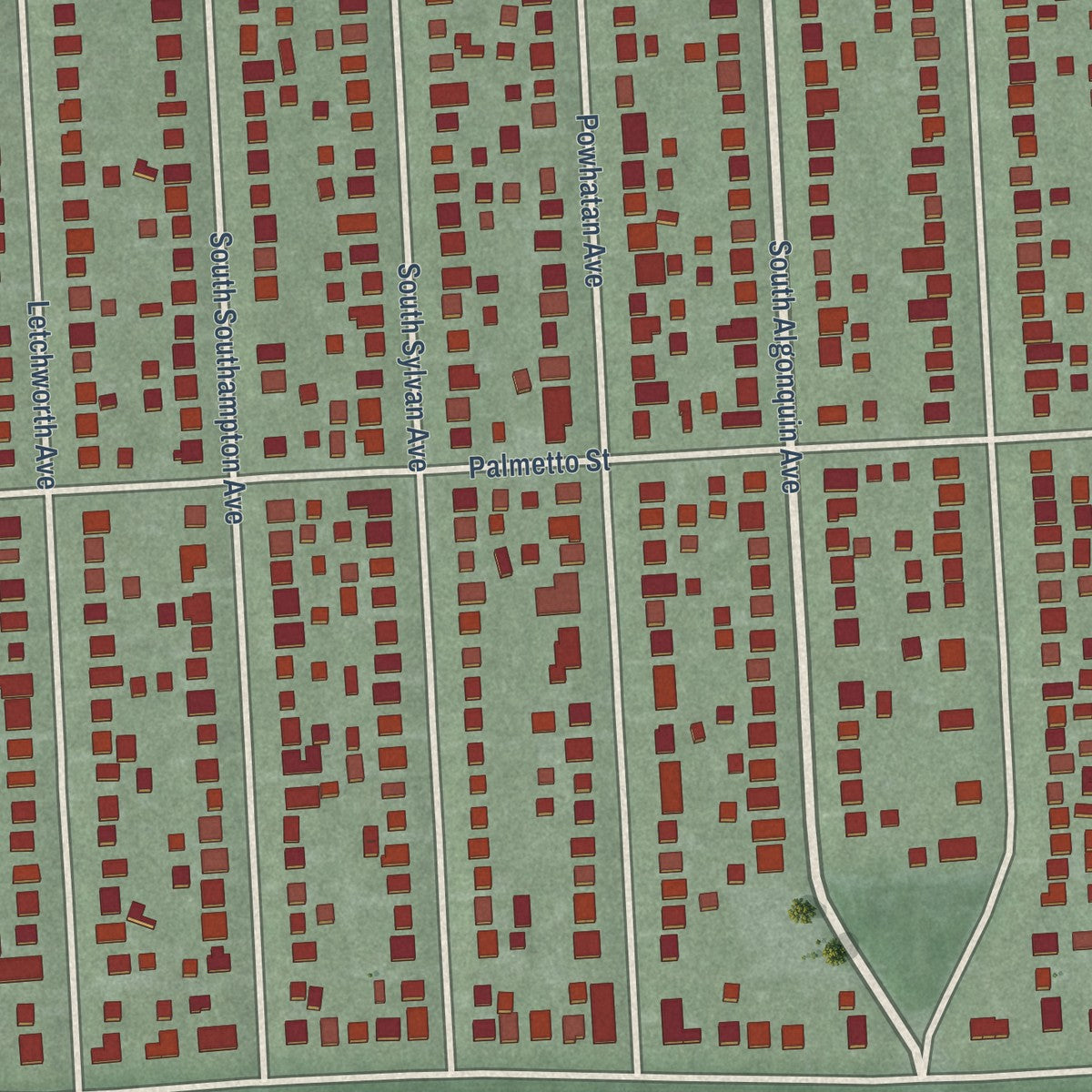 Close-up of the map of Westgate, Ohio print showing street and building detail