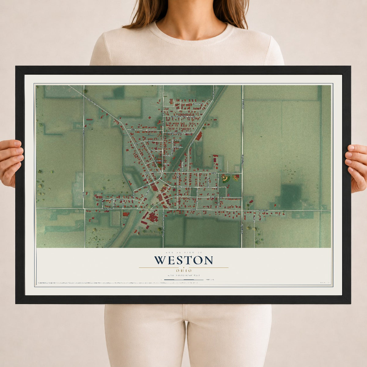 Map of Weston, Ohio, 18 x 24 inch print in a black wood frame