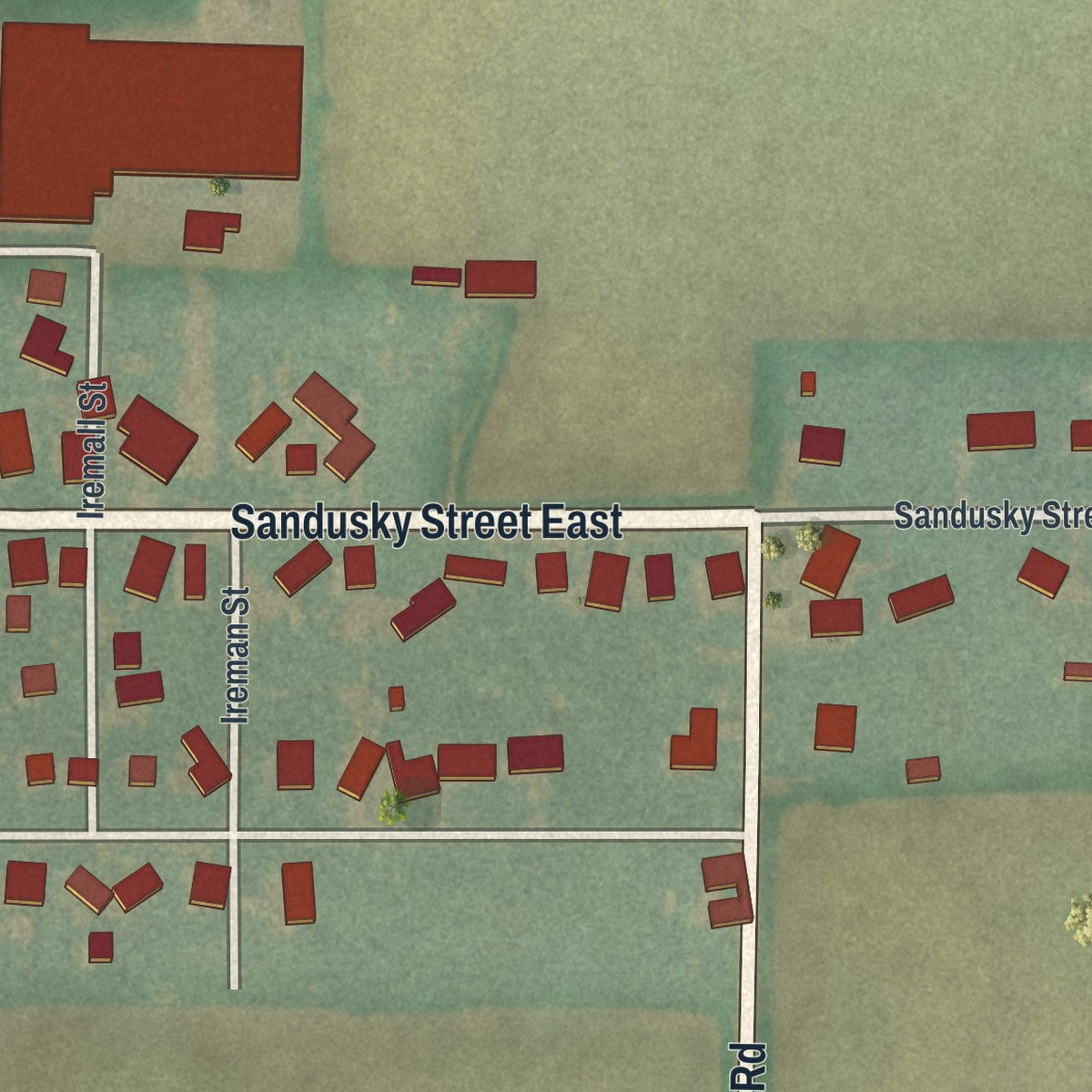 Second close-up of the map of Wharton, Ohio print showing more streets and buildings