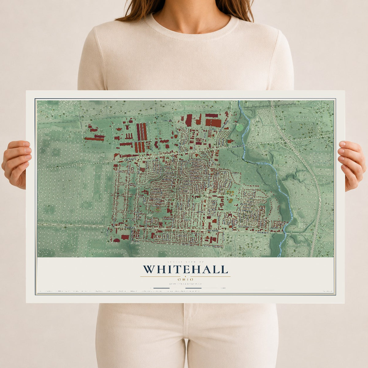 Map of Whitehall, Ohio, 12 x 18 inch unframed archival matte print