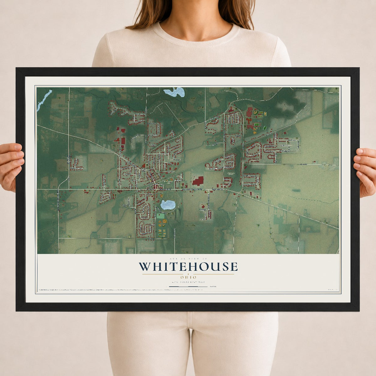 Map of Whitehouse, Ohio, 18 x 24 inch print in a black wood frame