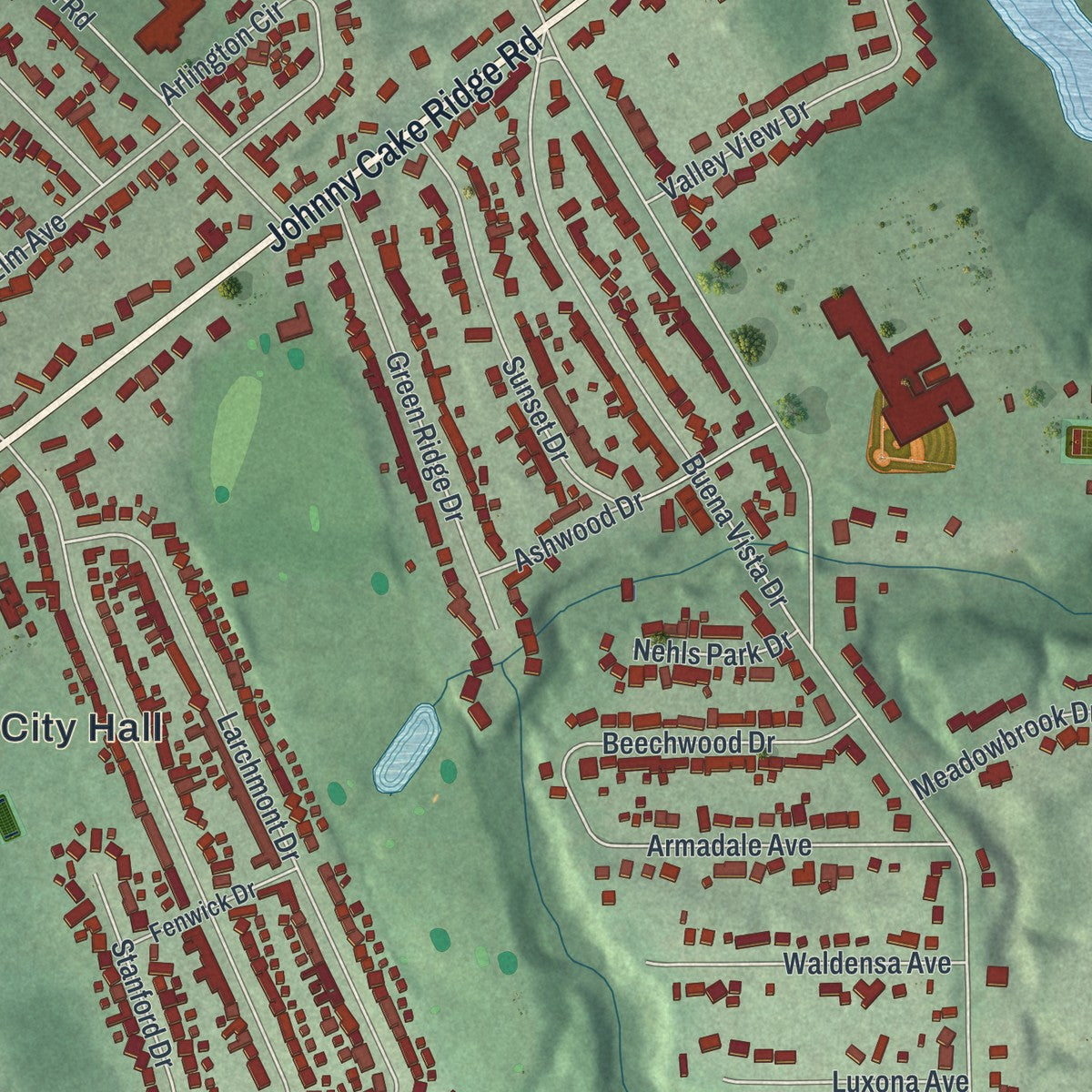 Second close-up of the map of Wickliffe, Ohio print showing more streets and buildings