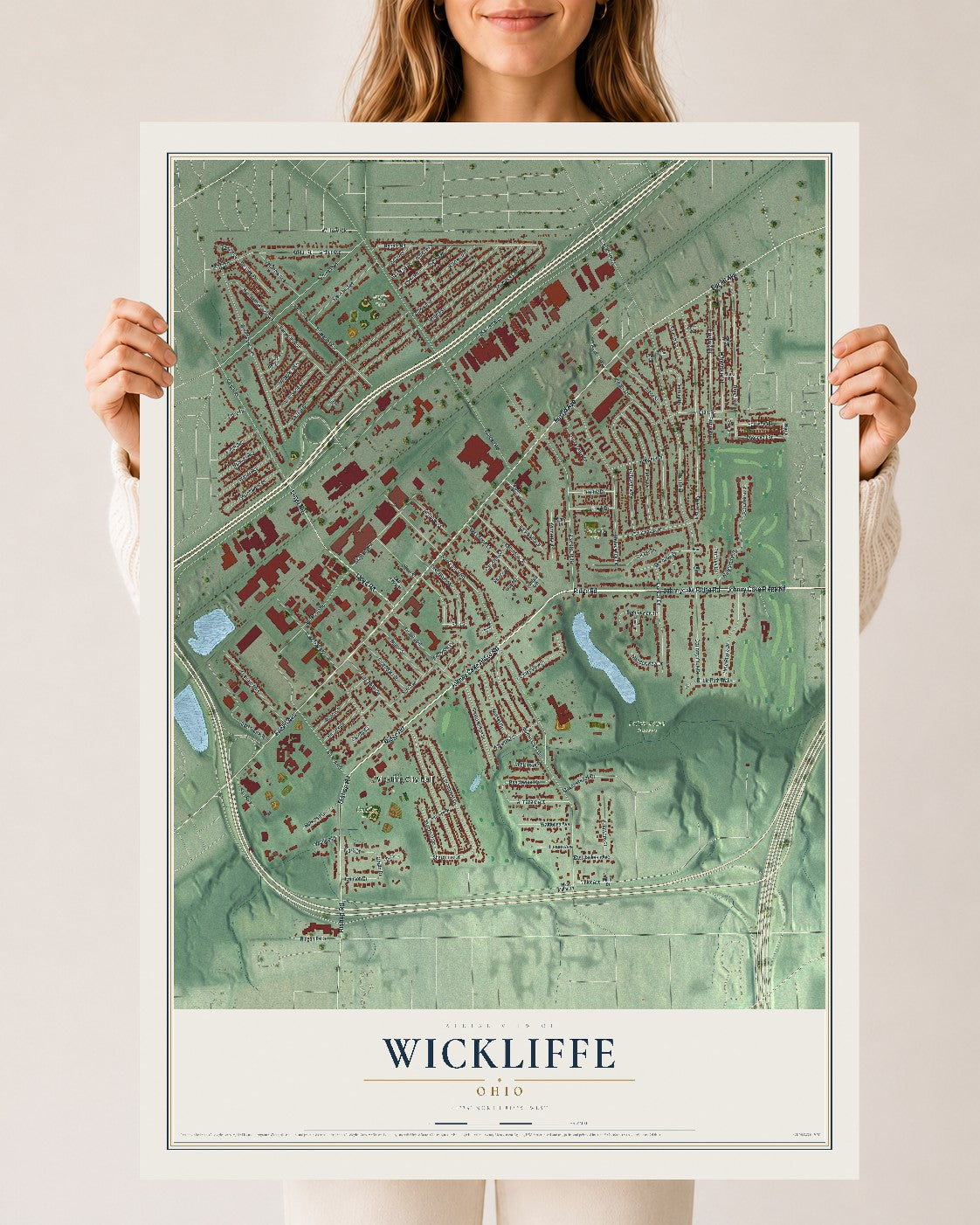 Map of Wickliffe, Ohio, 24 x 36 inch unframed archival matte print