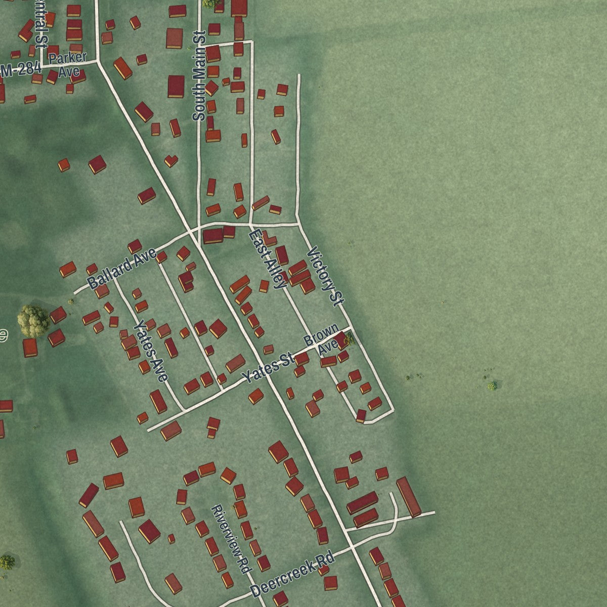 Second close-up of the map of Williamsport, Ohio print showing more streets and buildings