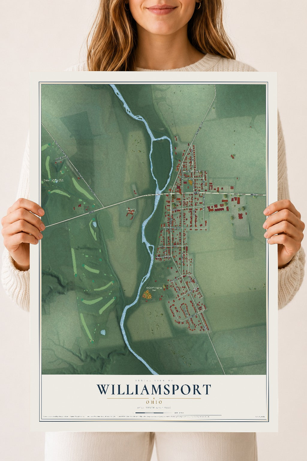 Map of Williamsport, Ohio, 18 x 24 inch unframed archival matte print