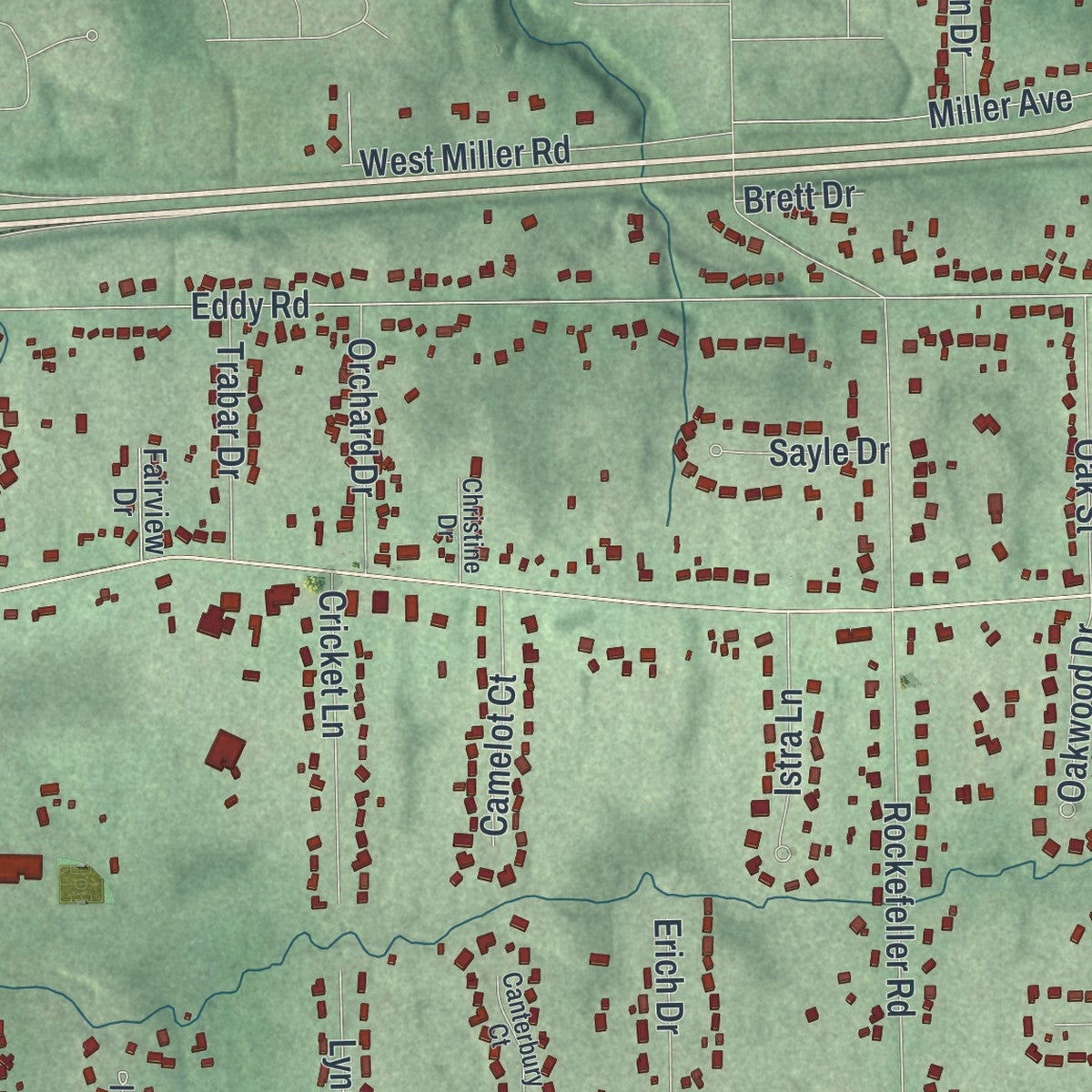 Second close-up of the map of Willoughby Hills, Ohio print showing more streets and buildings