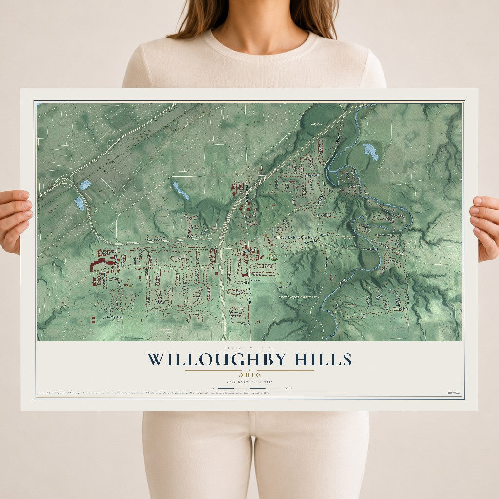 Map of Willoughby Hills, Ohio, 18 x 24 inch unframed archival matte print