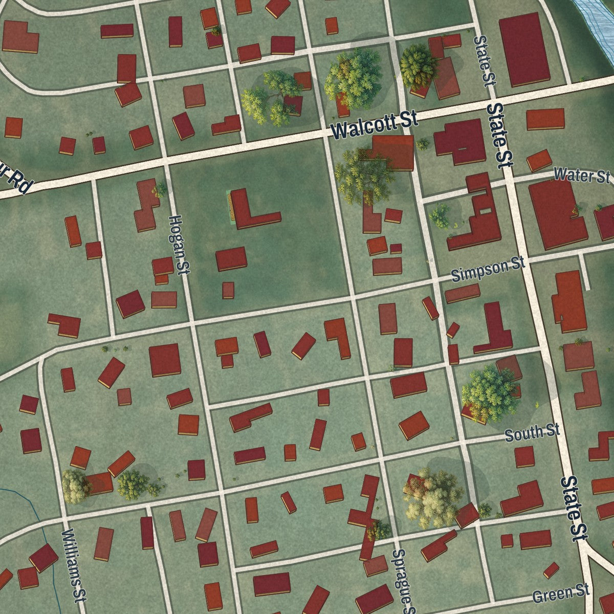 Close-up of the map of Willshire, Ohio print showing street and building detail