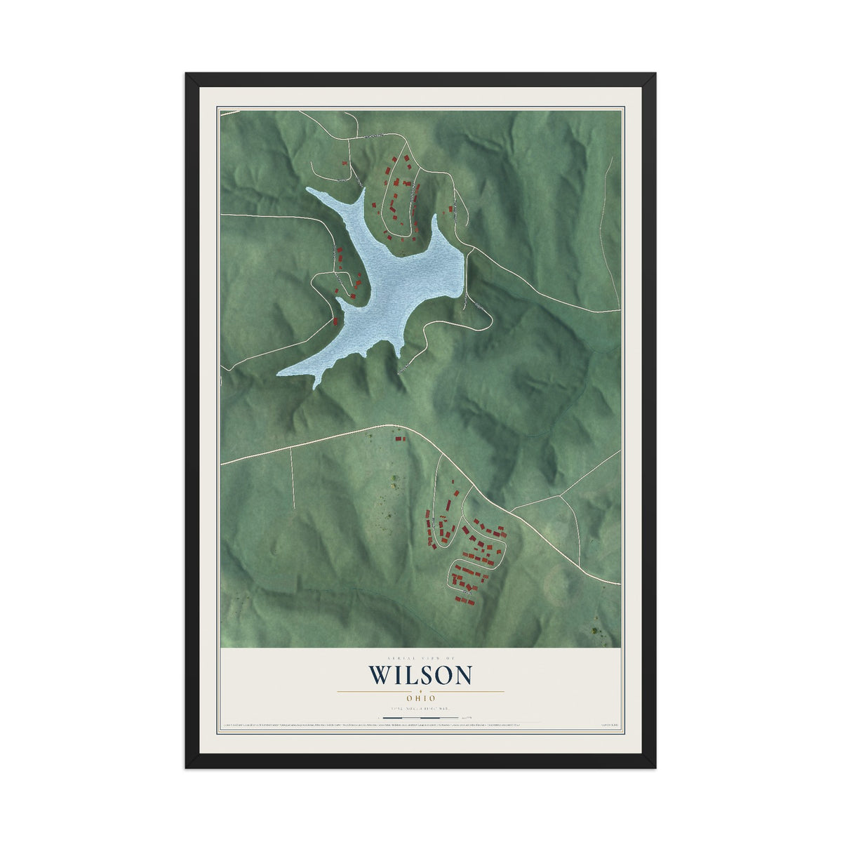 Map of Wilson, Ohio, 12 x 18 inch print in a black wood frame