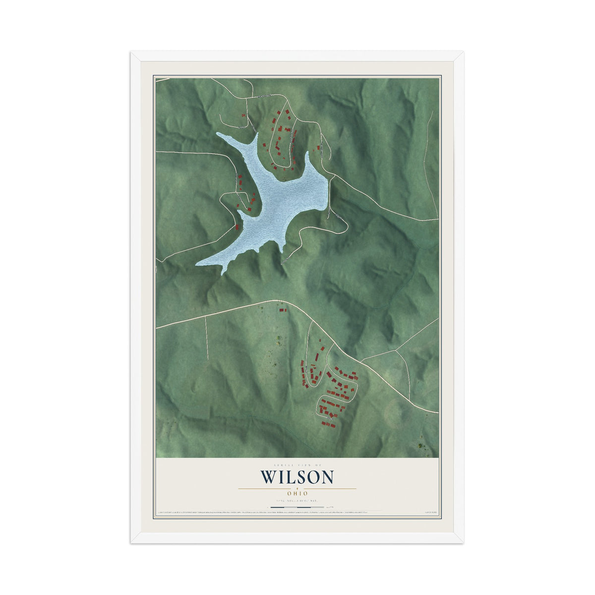 Map of Wilson, Ohio, 12 x 18 inch print in a white wood frame