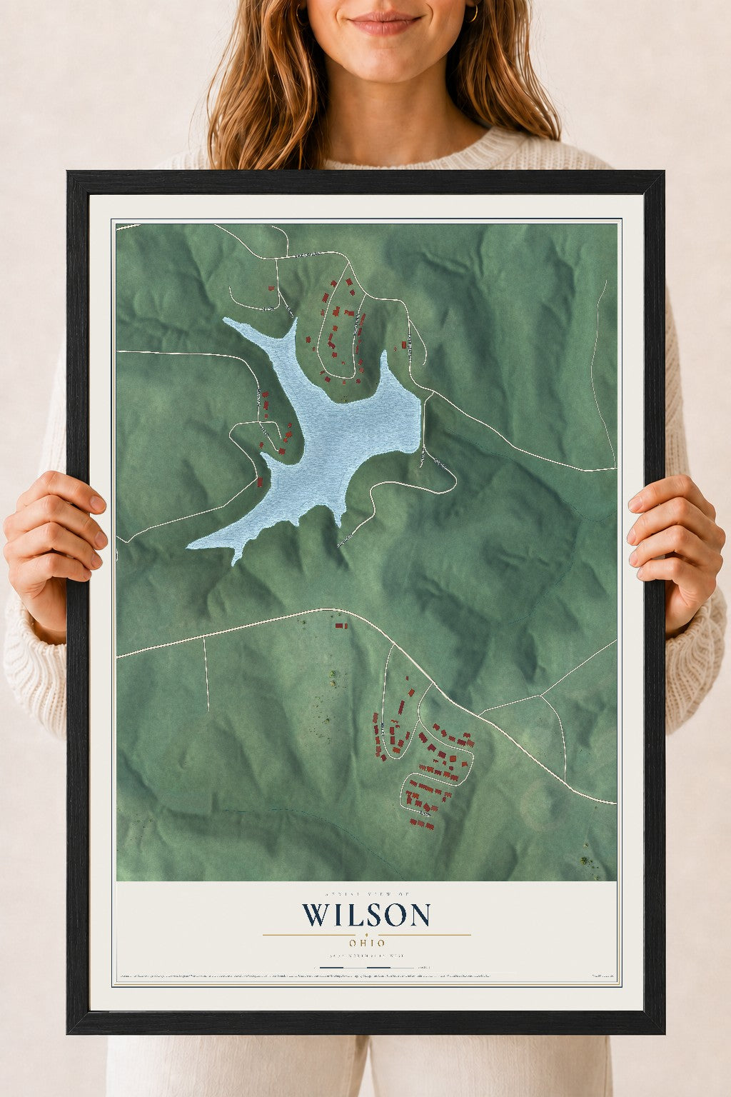 Map of Wilson, Ohio, 18 x 24 inch print in a black wood frame