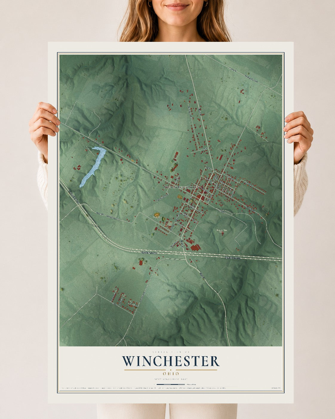 Map of Winchester, Ohio, 24 x 36 inch unframed archival matte print