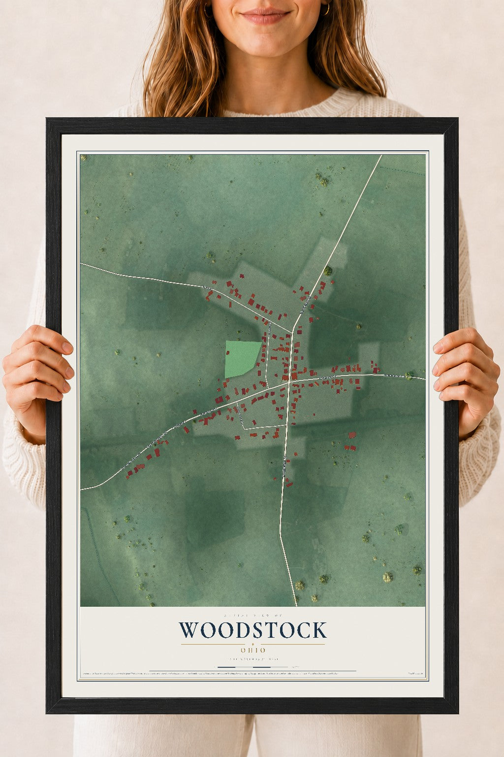 Map of Woodstock, Ohio, 18 x 24 inch print in a black wood frame