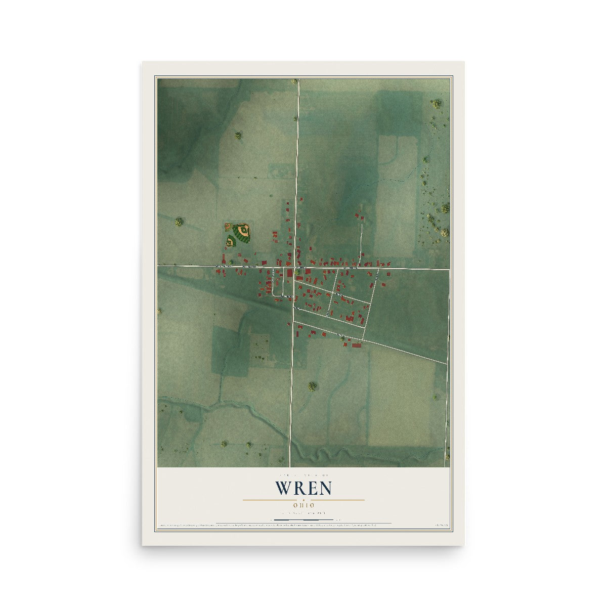 Map of Wren, Ohio, 12 x 18 inch unframed archival matte print