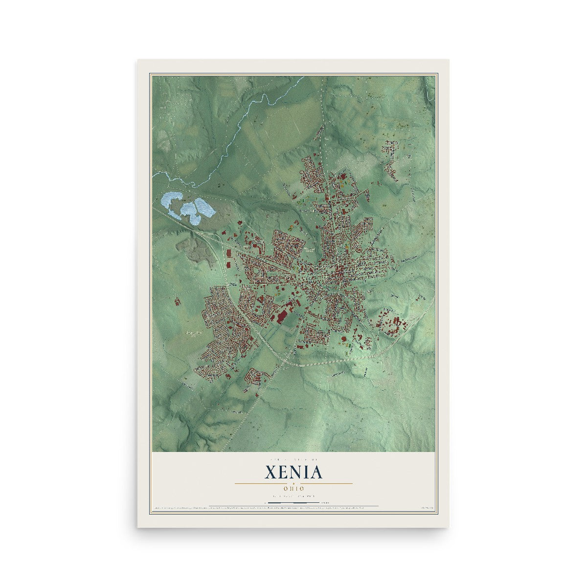 Map of Xenia, Ohio, 12 x 18 inch unframed archival matte print