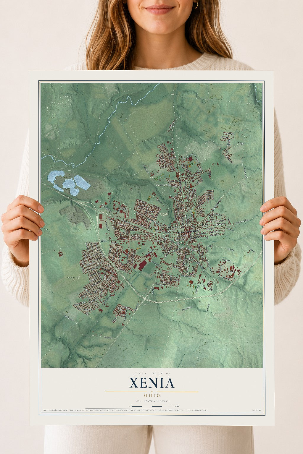 Map of Xenia, Ohio, 18 x 24 inch unframed archival matte print