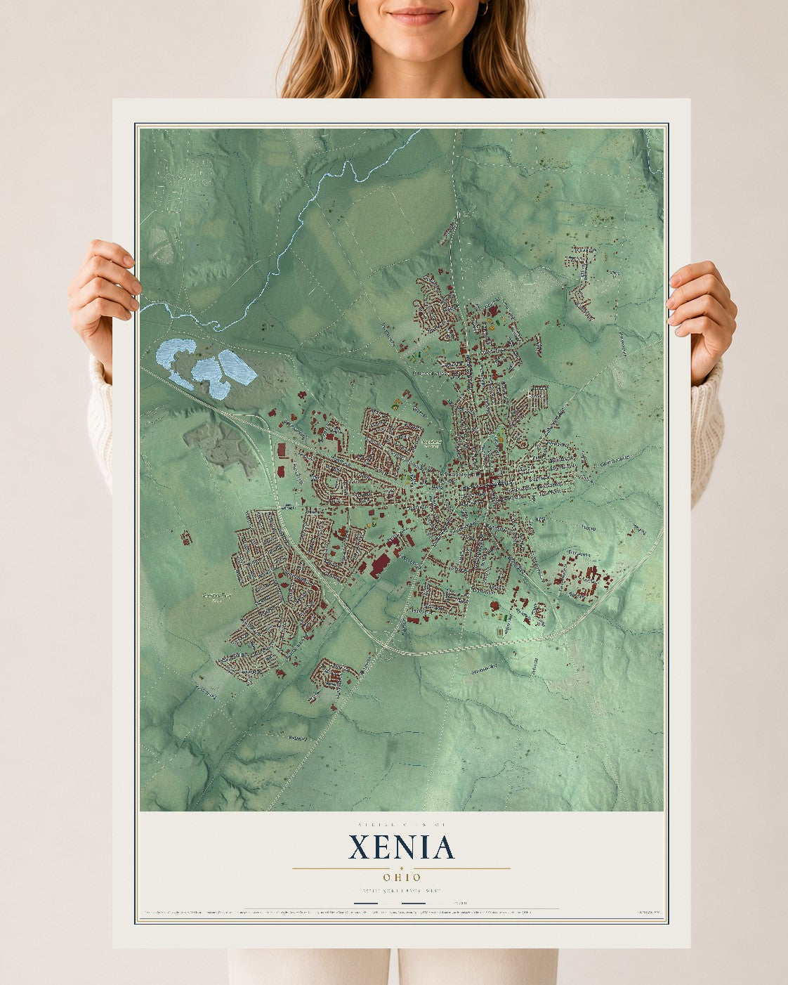 Map of Xenia, Ohio, 24 x 36 inch unframed archival matte print