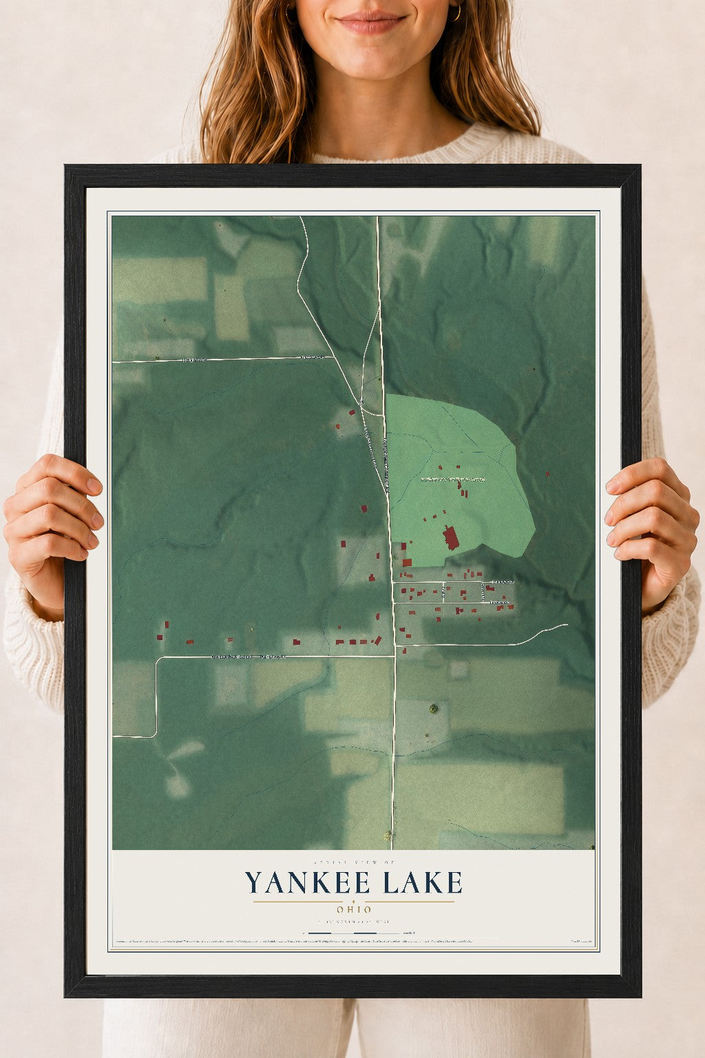 Map of Yankee Lake, Ohio, 18 x 24 inch print in a black wood frame