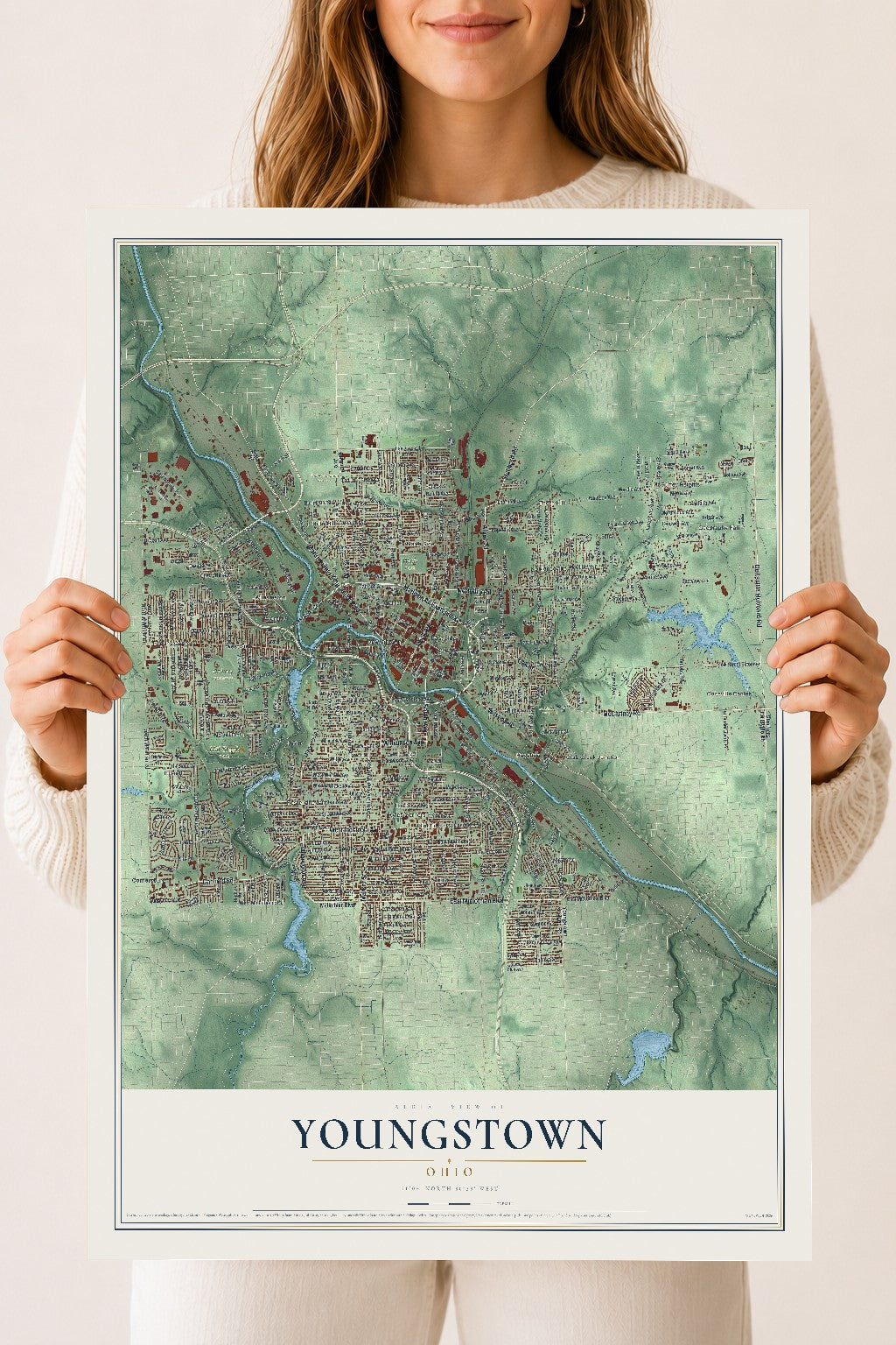 Map of Youngstown, Ohio, 18 x 24 inch unframed archival matte print