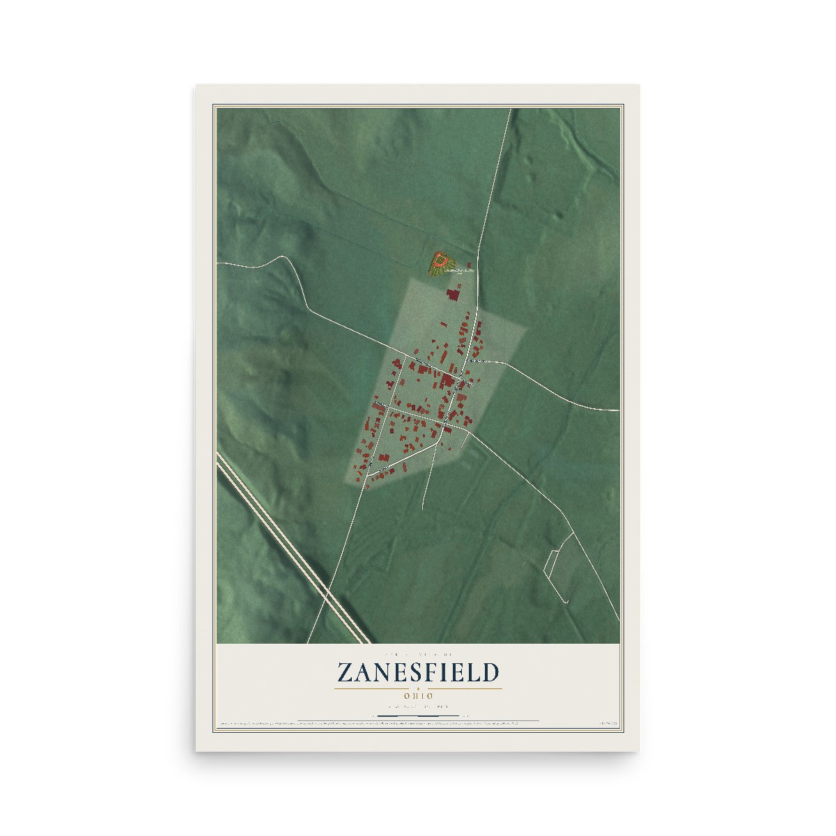 Map of Zanesfield, Ohio, 12 x 18 inch unframed archival matte print