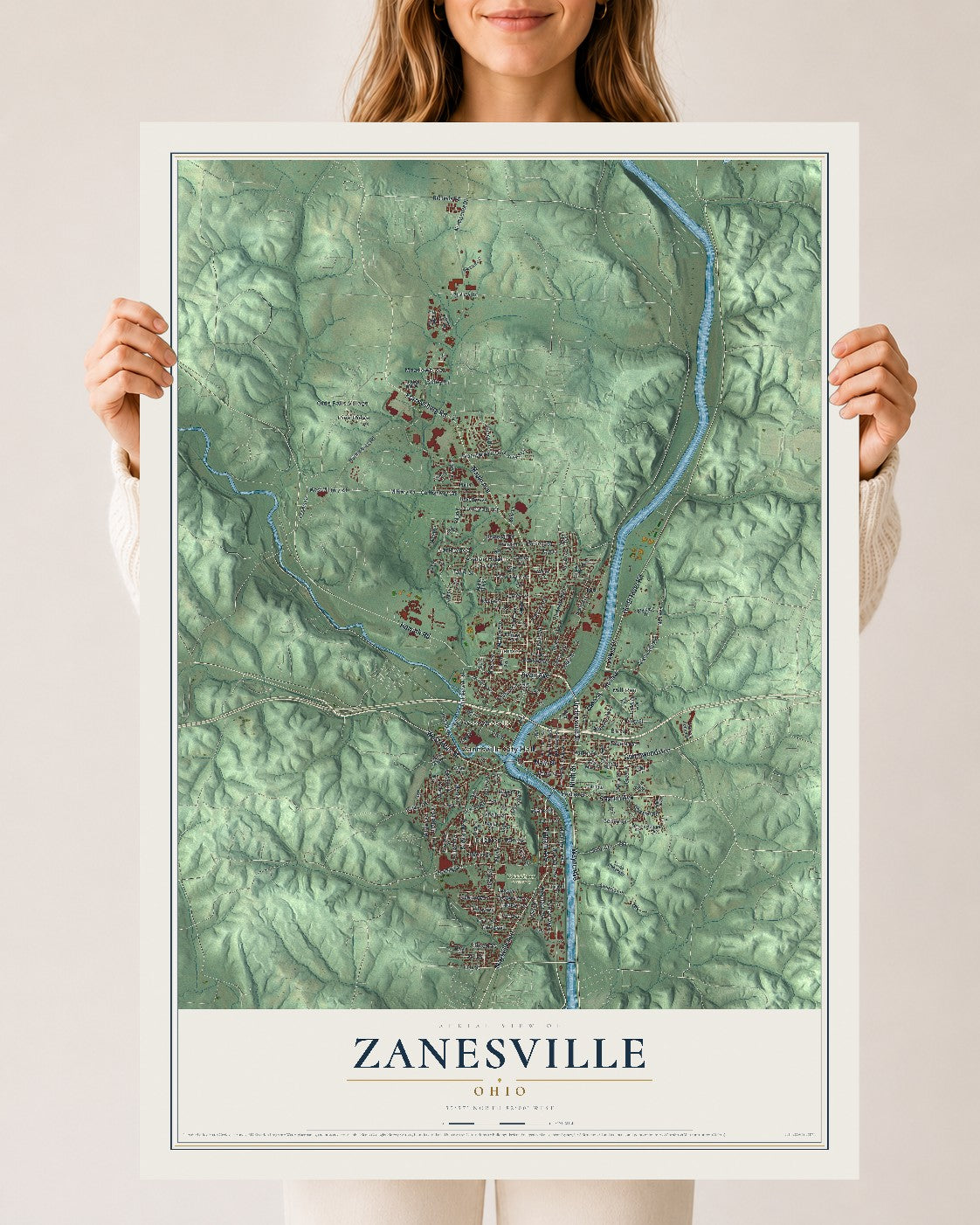 Map of Zanesville, Ohio, 24 x 36 inch unframed archival matte print