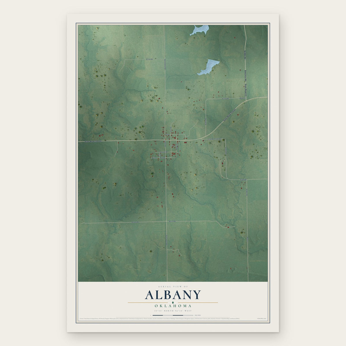 Albany, Oklahoma map print, the full design
