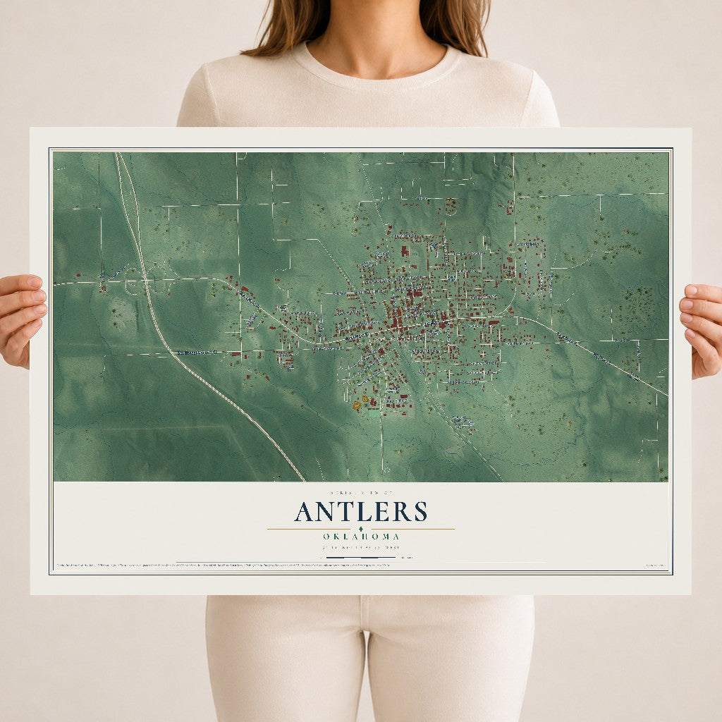 Map of Antlers, Oklahoma, 18 x 24 inch unframed archival matte print