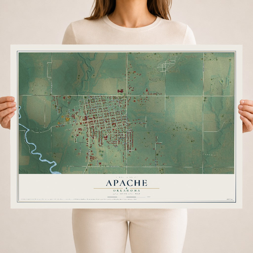 Map of Apache, Oklahoma, 18 x 24 inch unframed archival matte print