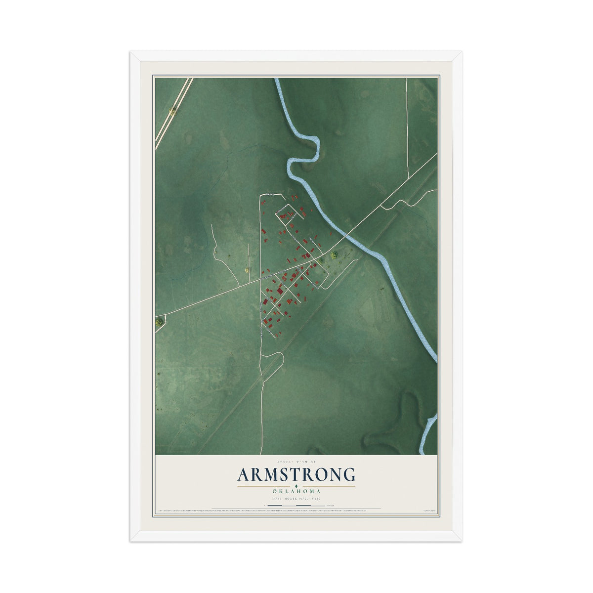 Map of Armstrong, Oklahoma, 12 x 18 inch print in a white wood frame
