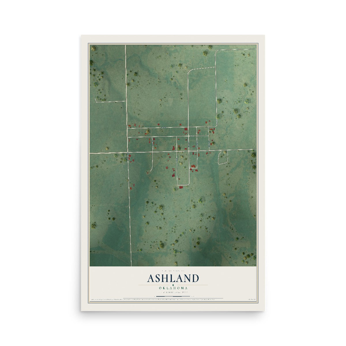 Map of Ashland, Oklahoma, 12 x 18 inch unframed archival matte print