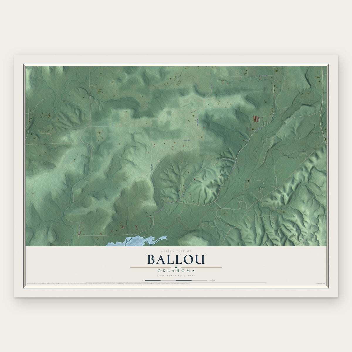 Ballou, Oklahoma map print, the full design