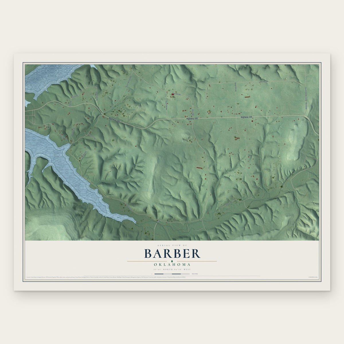 Barber, Oklahoma map print, the full design