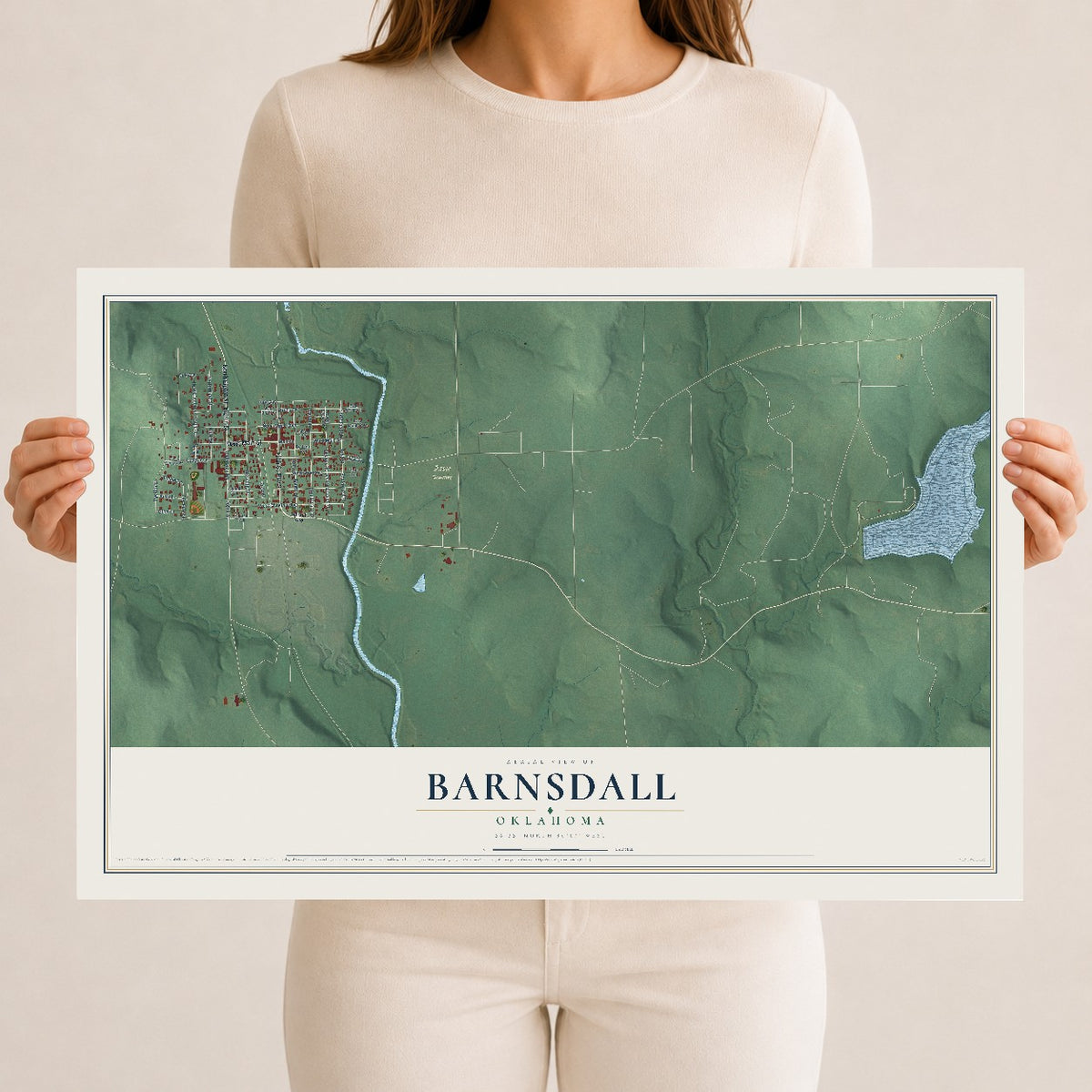 Map of Barnsdall, Oklahoma, 12 x 18 inch unframed archival matte print