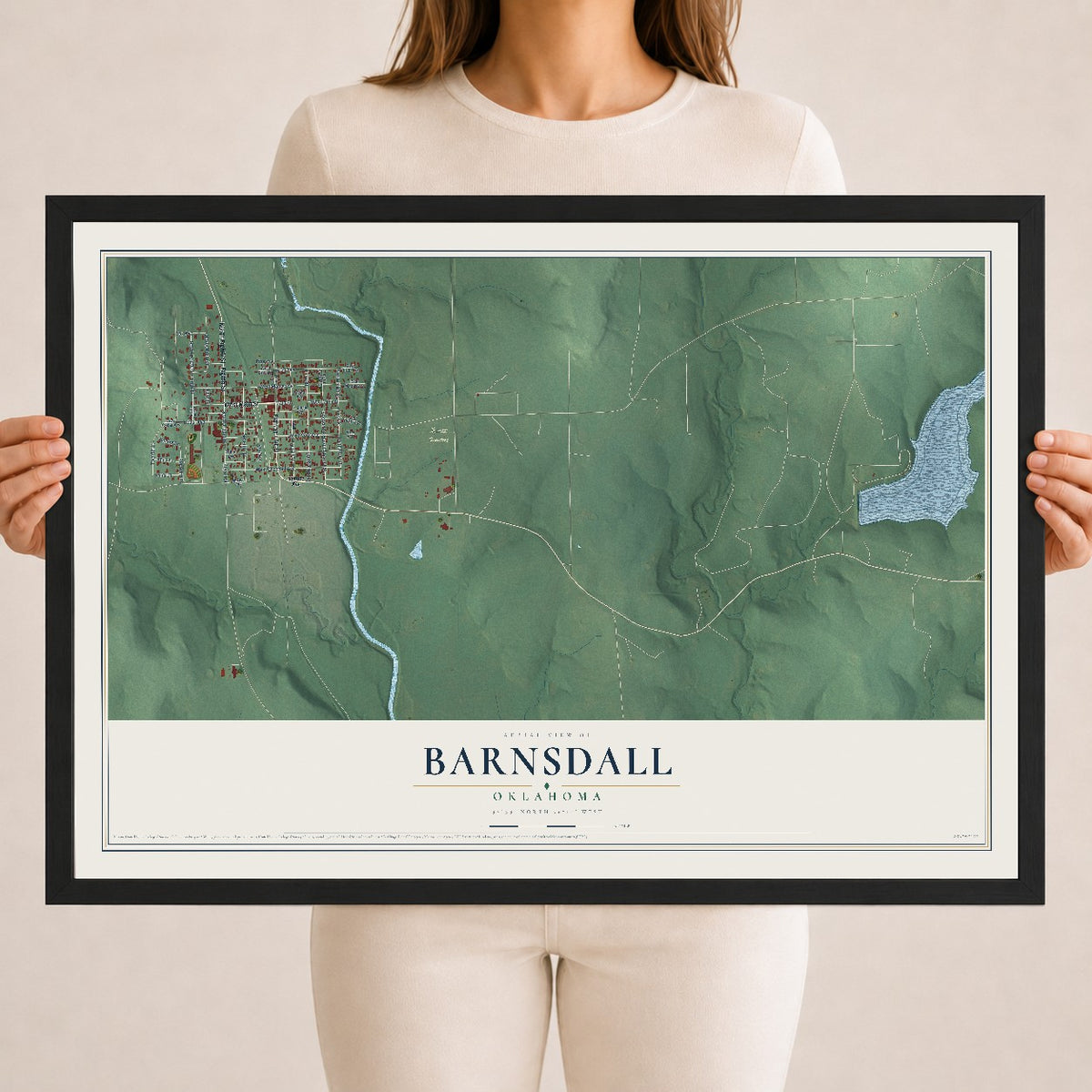 Map of Barnsdall, Oklahoma, 18 x 24 inch print in a black wood frame