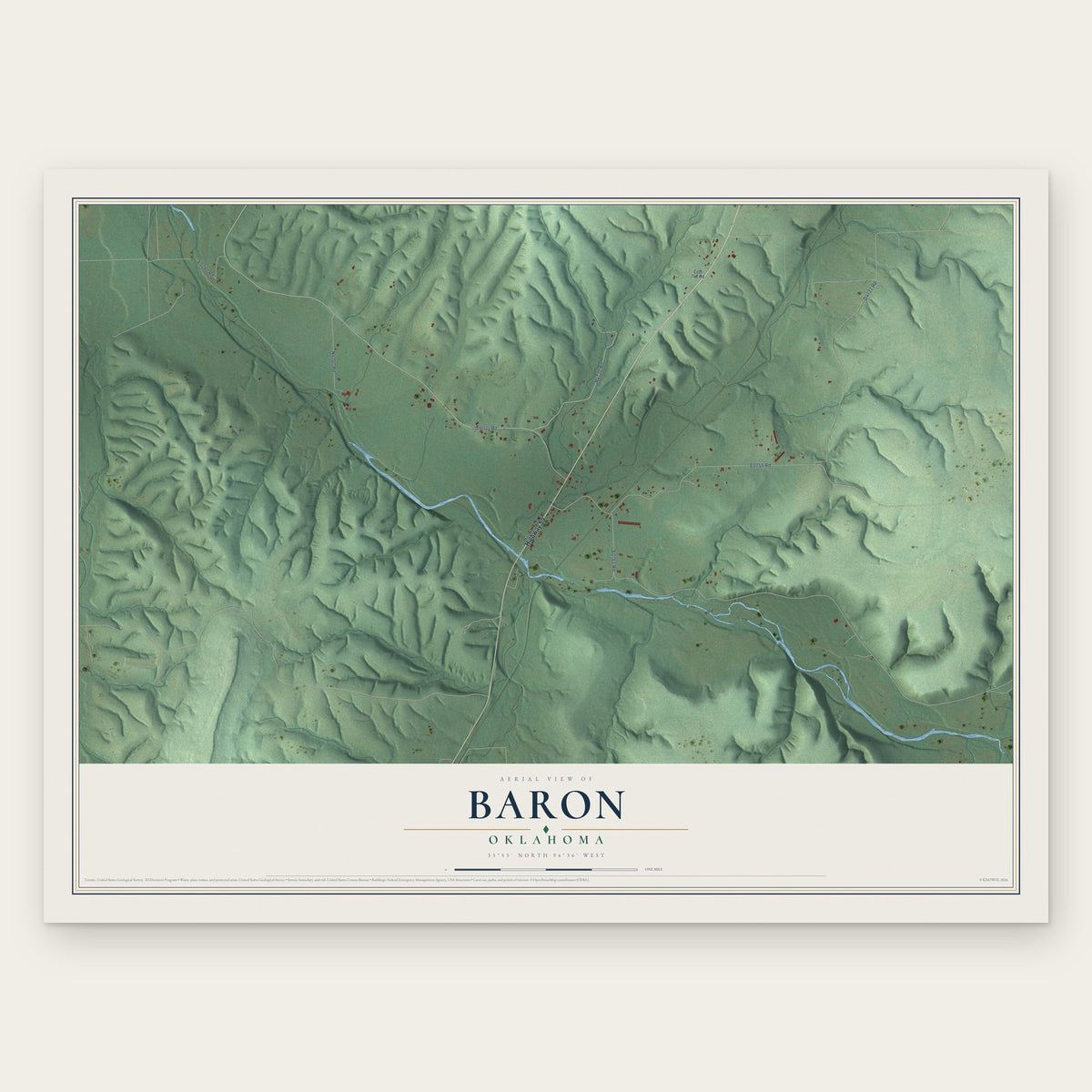 Baron, Oklahoma map print, the full design
