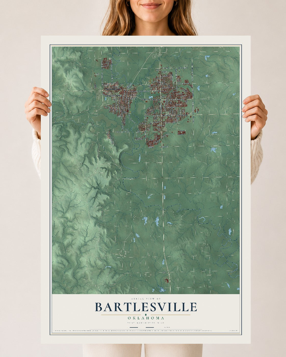 Map of Bartlesville, Oklahoma, 24 x 36 inch unframed archival matte print
