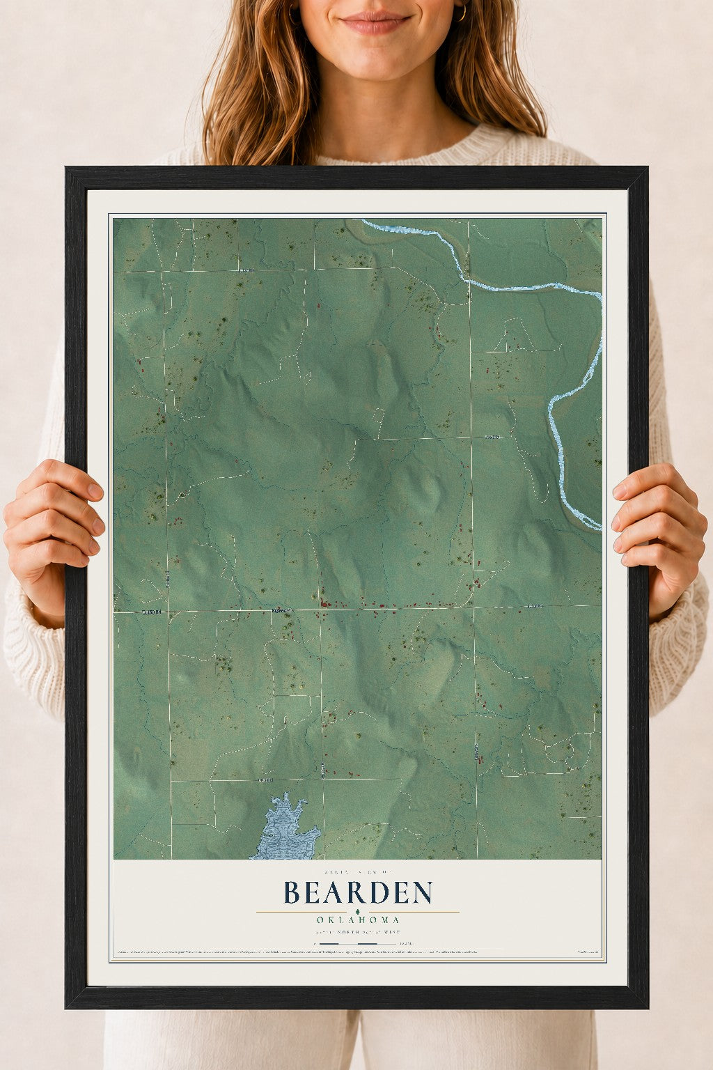 Map of Bearden, Oklahoma, 18 x 24 inch print in a black wood frame