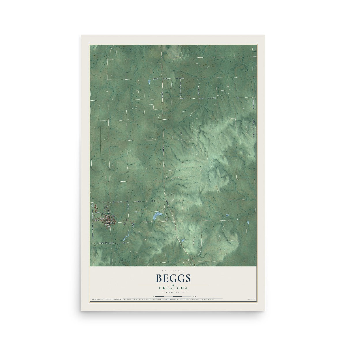 Map of Beggs, Oklahoma, 12 x 18 inch unframed archival matte print