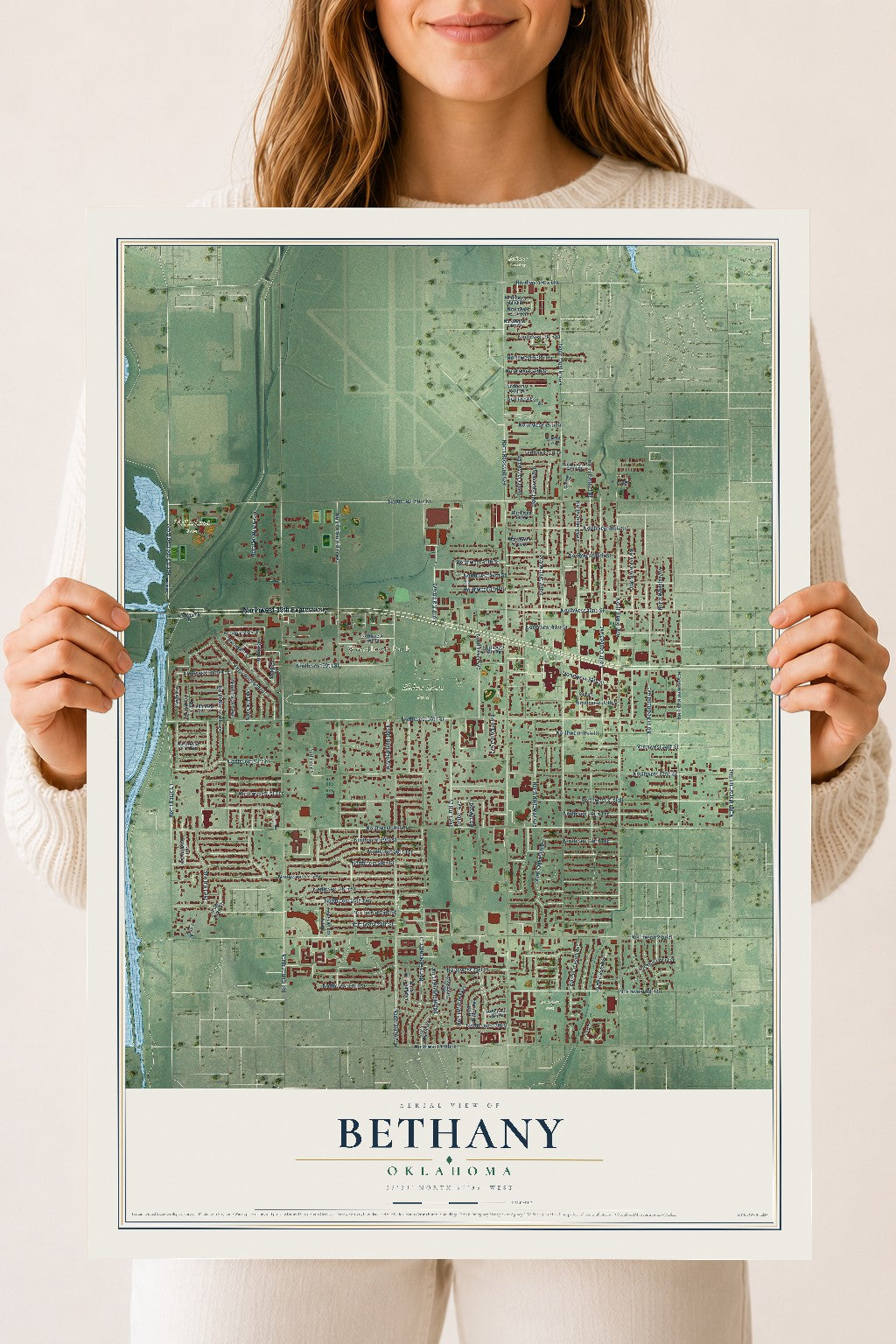 Map of Bethany, Oklahoma, 18 x 24 inch unframed archival matte print