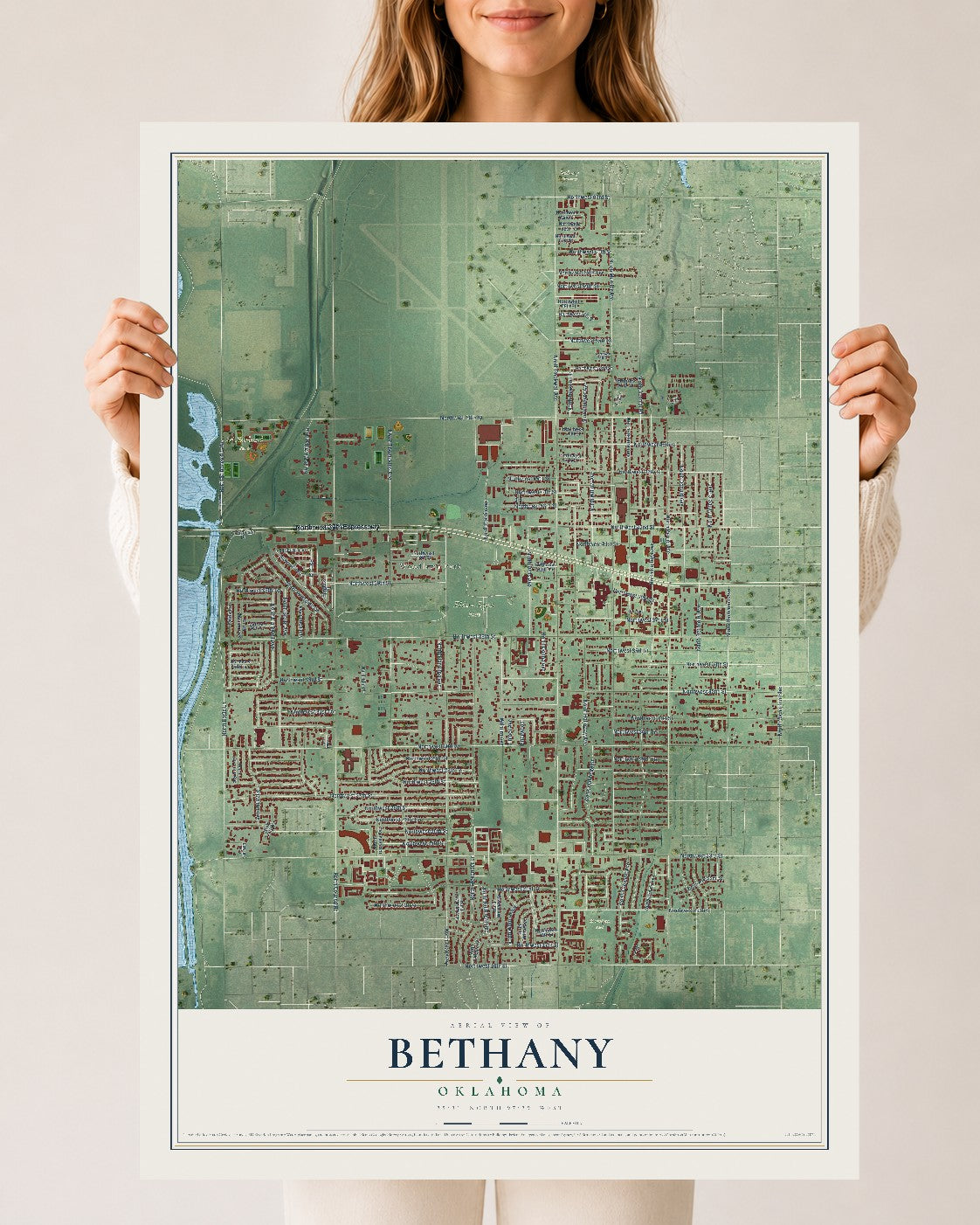 Map of Bethany, Oklahoma, 24 x 36 inch unframed archival matte print