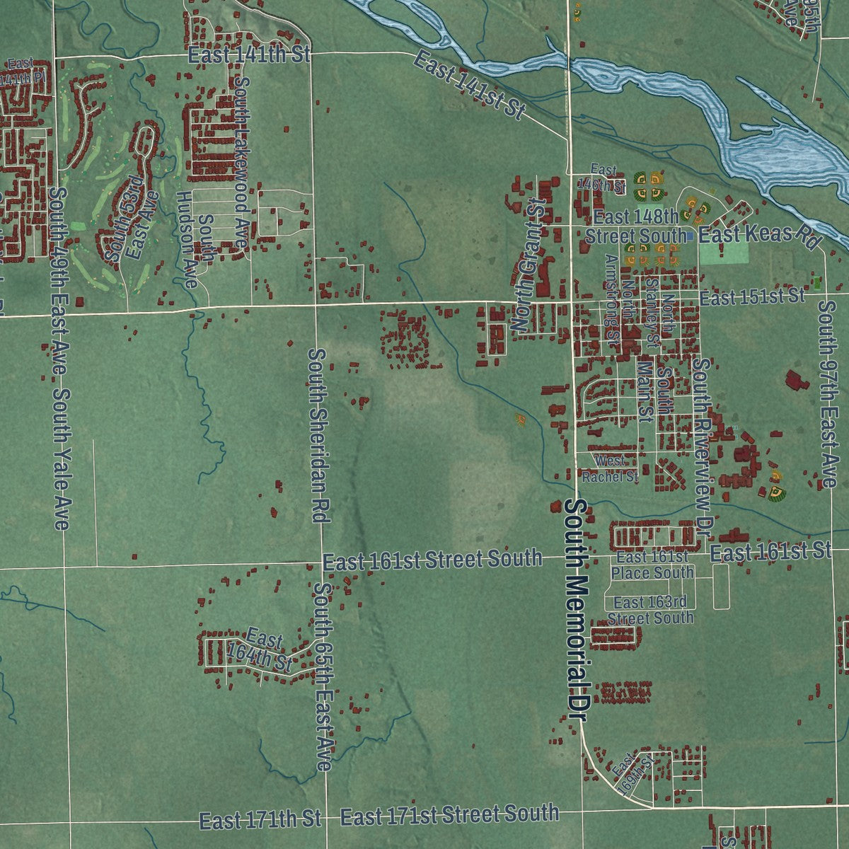 Second close-up of the map of Bixby, Oklahoma print showing more streets and buildings
