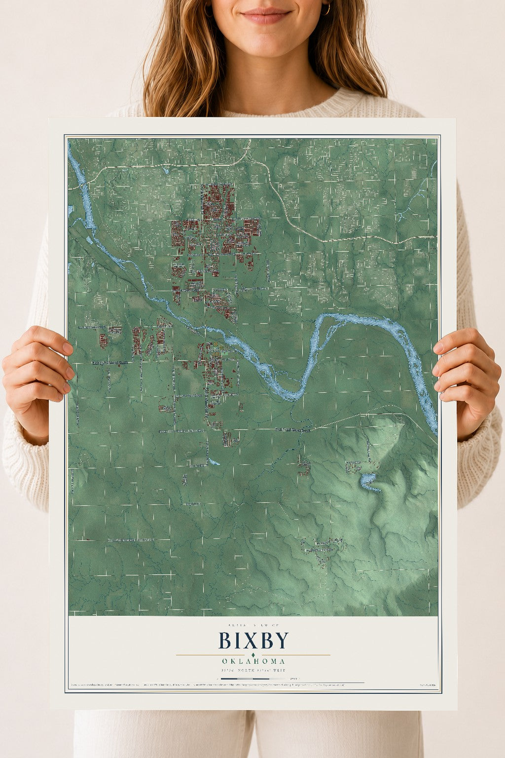 Map of Bixby, Oklahoma, 18 x 24 inch unframed archival matte print