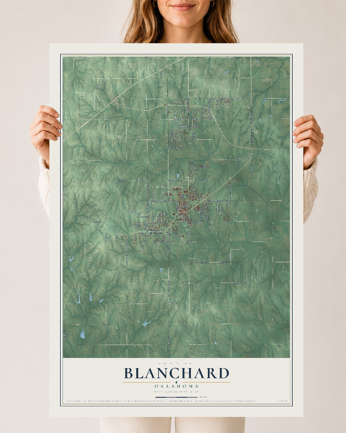 Map of Blanchard, Oklahoma, 24 x 36 inch unframed archival matte print