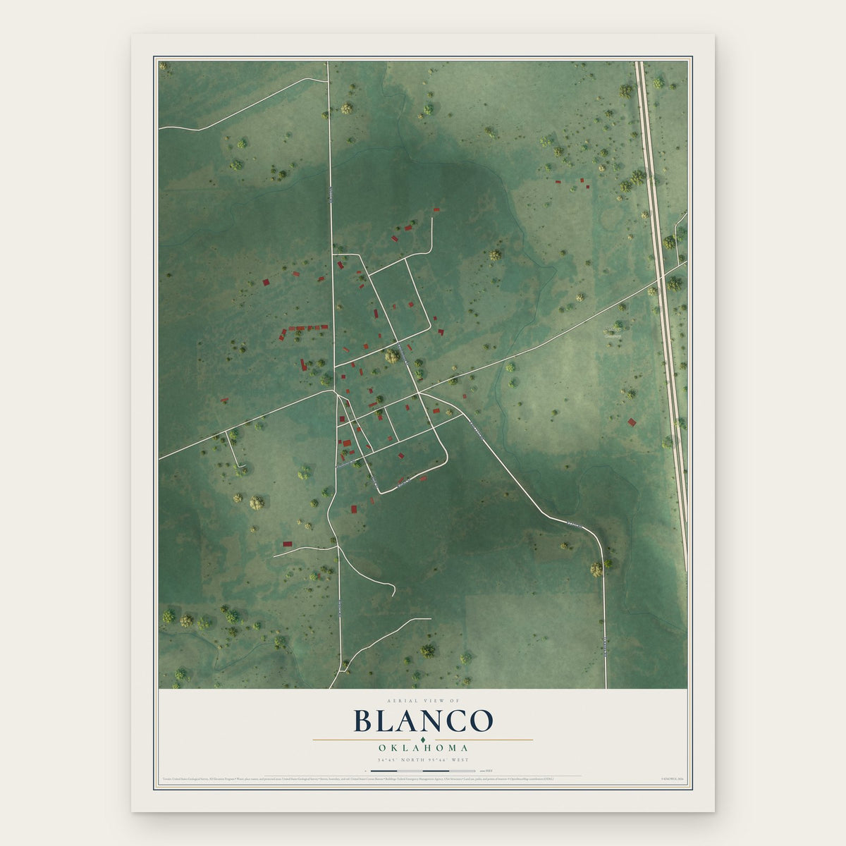 Blanco, Oklahoma map print, the full design