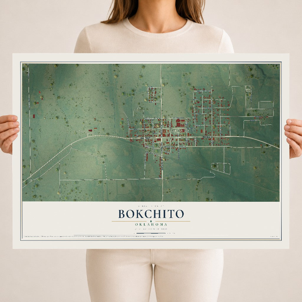 Map of Bokchito, Oklahoma, 18 x 24 inch unframed archival matte print