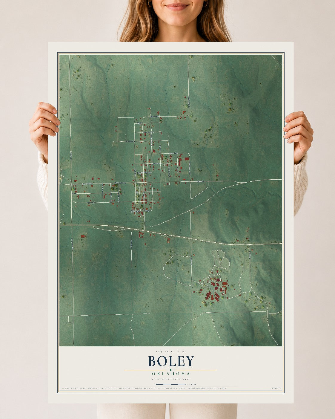 Map of Boley, Oklahoma, 24 x 36 inch unframed archival matte print