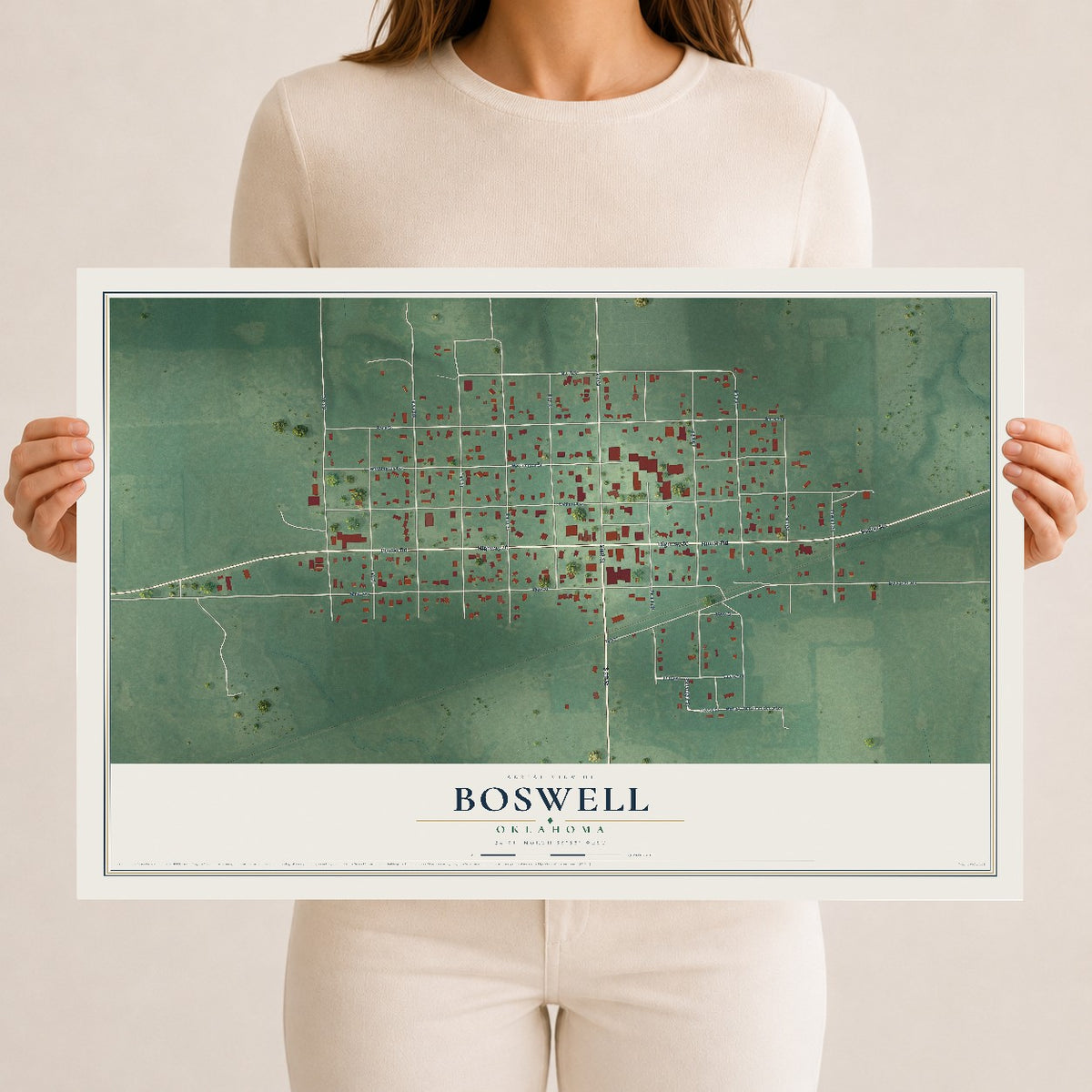 Map of Boswell, Oklahoma, 12 x 18 inch unframed archival matte print