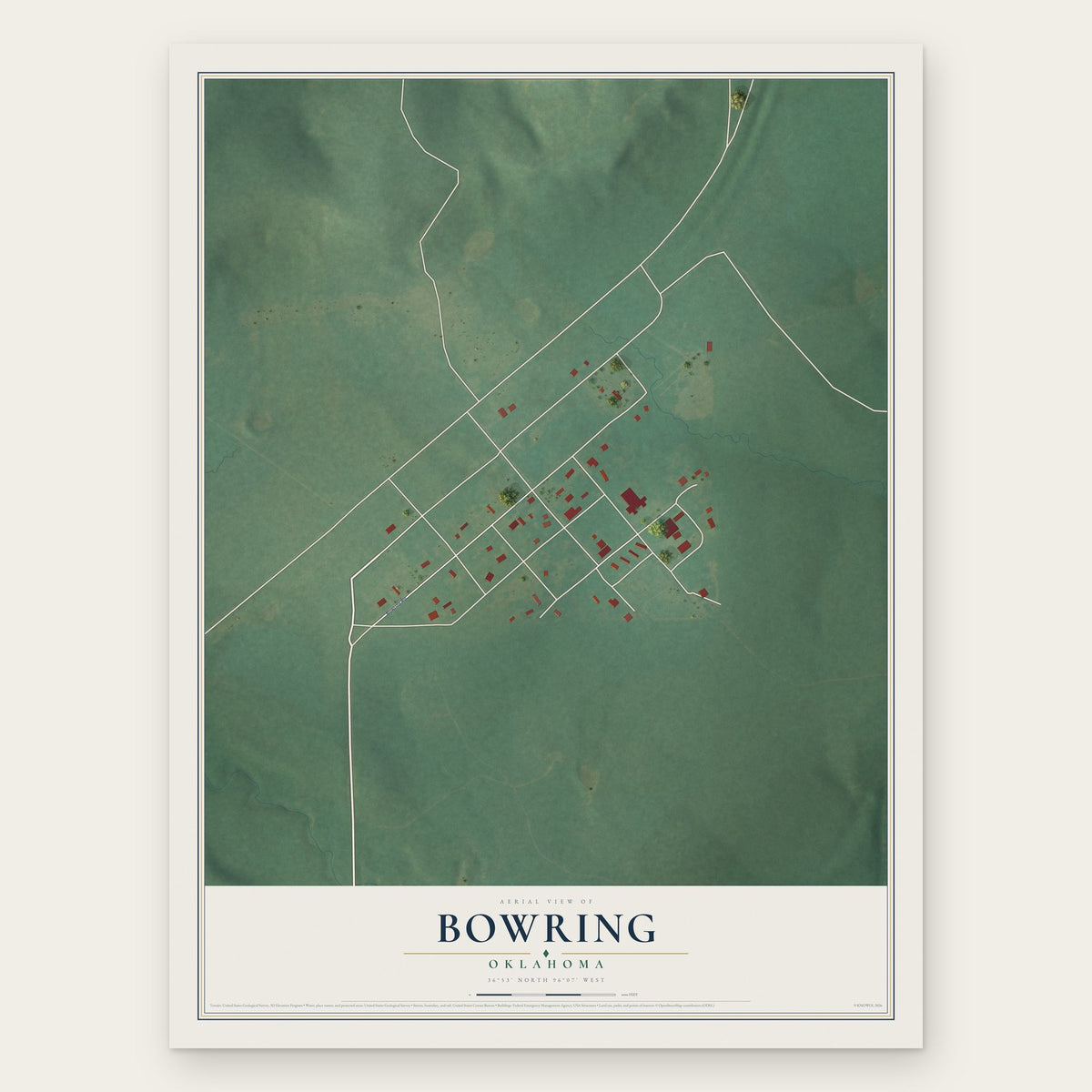 Bowring, Oklahoma map print, the full design